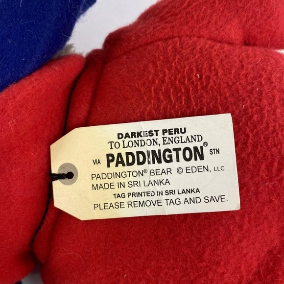 Vintage Eden Paddington Bear Darkest Peru to London Red Jacket Plush Toy 13.5'' - Picture 4 of 6